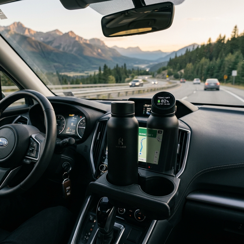 SMart Bottle in car dash cup holder