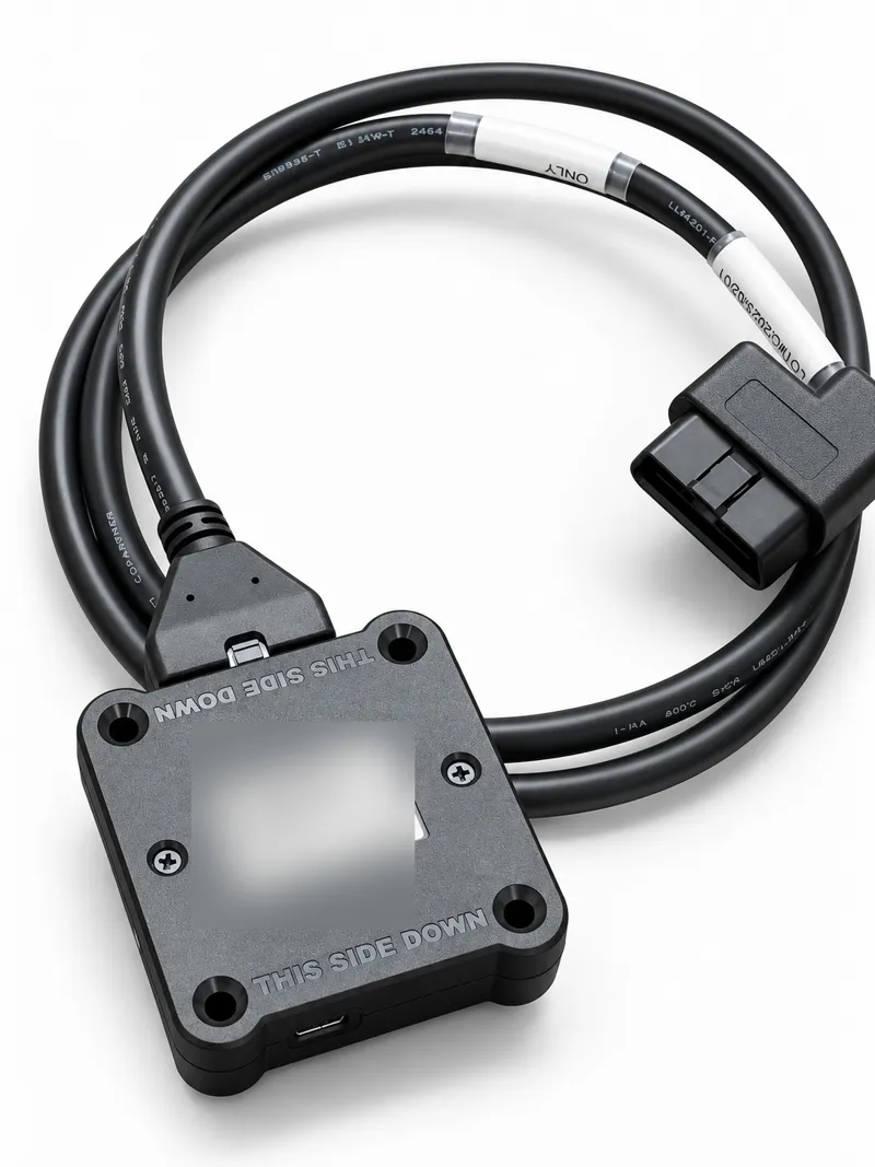 PT-30 device and OBD-II diagnostic cable seen from an angle
