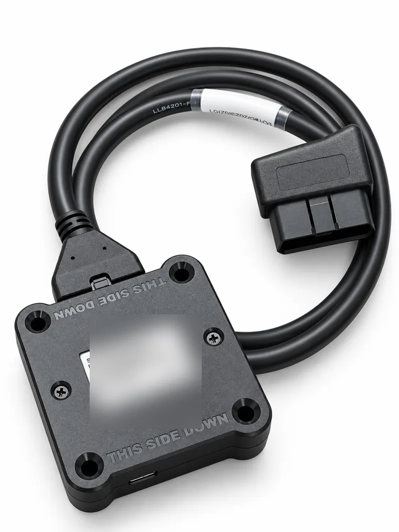 Top view of the PT-30 device with the OBD-II connector at the end of its cable
